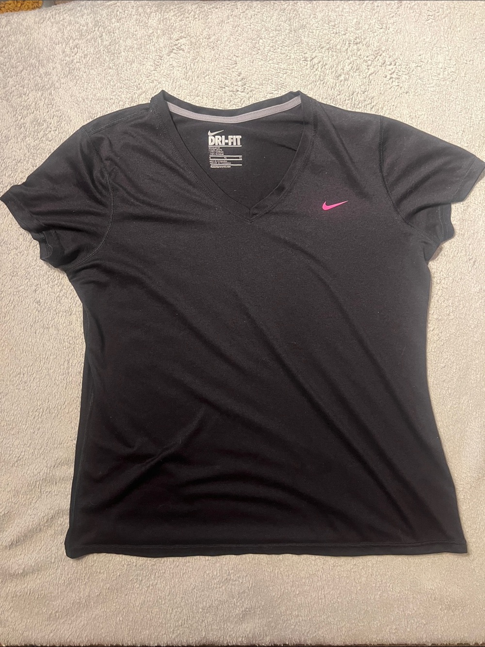 Nike Black V-Neck Dri-FIT Tee with Pink Swoosh
